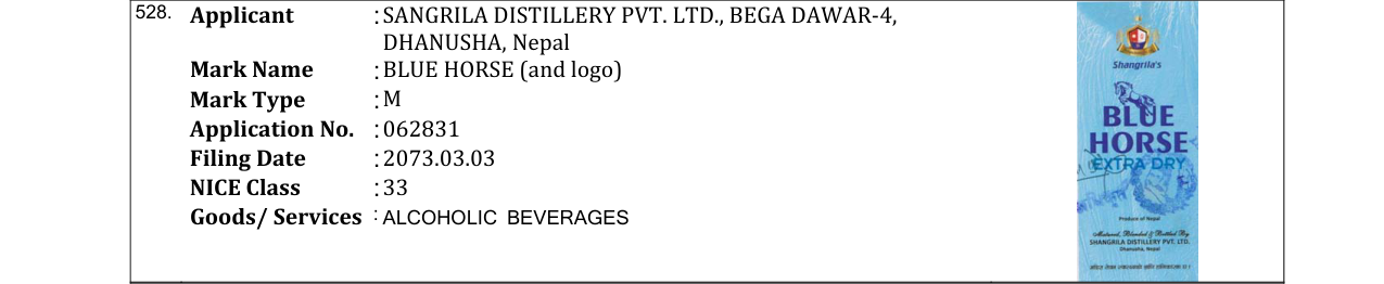 Original bulletin entry for BLUE HORSE (and logo)