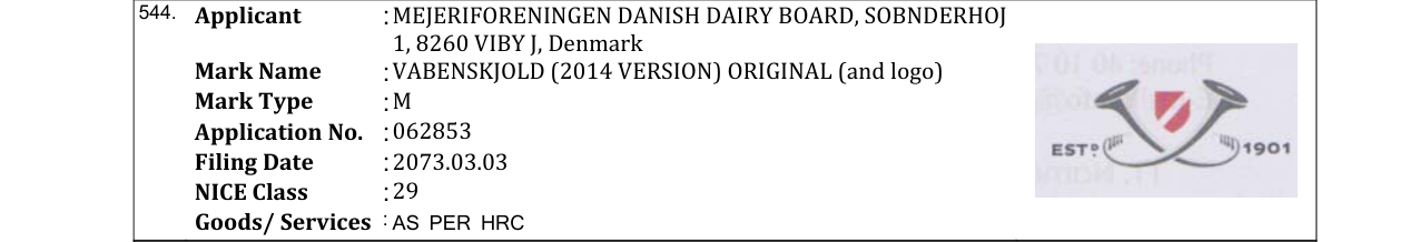 Original bulletin entry for VABENSKJOLD (2014 VERSION) ORIGINAL (and logo)