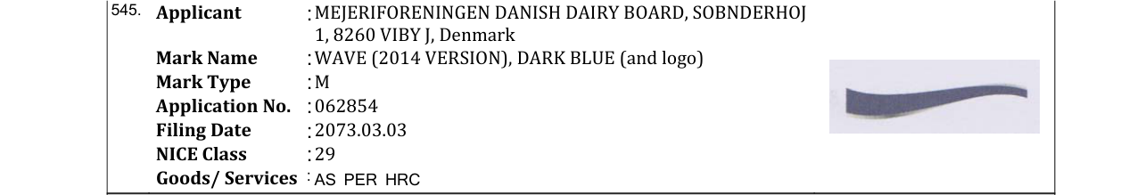 Original bulletin entry for WAVE (2014 VERSION), DARK BLUE (and logo)