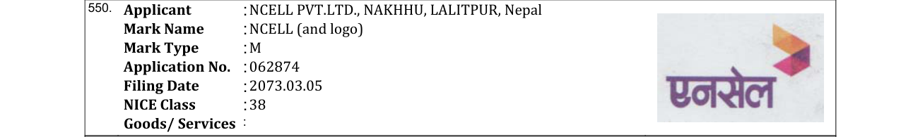 Original bulletin entry for NCELL (and logo)