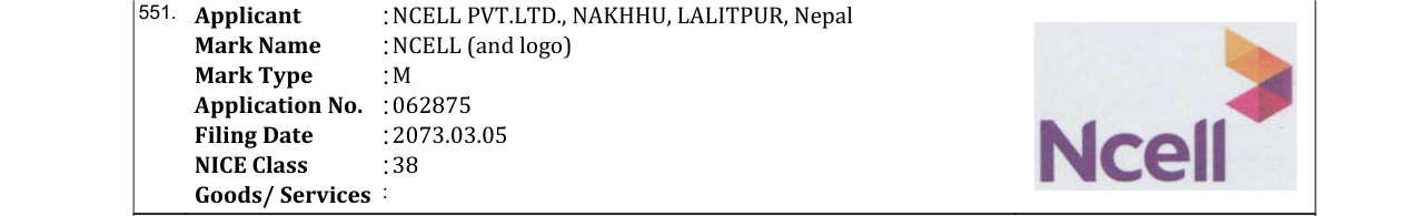 Original bulletin entry for NCELL (and logo)