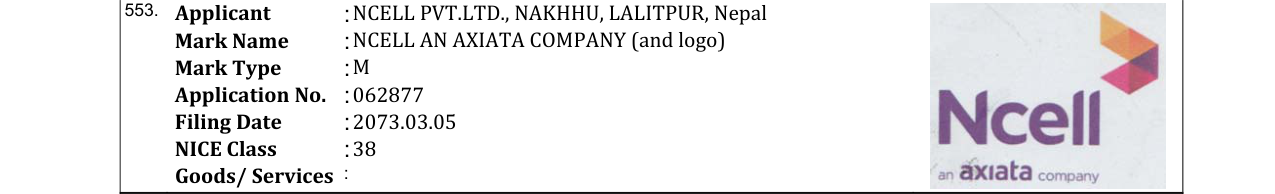 Original bulletin entry for NCELL AN AXIATA COMPANY (and logo)