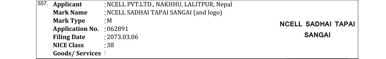 Original bulletin entry for NCELL SADHAI TAPAI SANGAI (and logo)