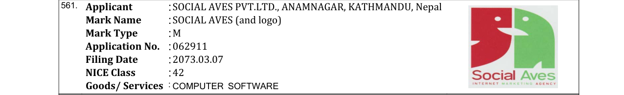 Original bulletin entry for SOCIAL AVES (and logo)