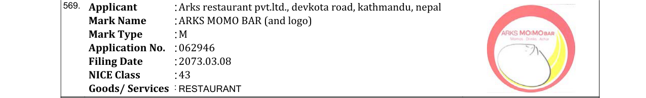 Original bulletin entry for ARKS MOMO BAR (and logo)