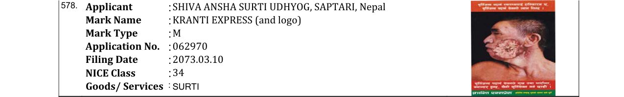Original bulletin entry for KRANTI EXPRESS (and logo)
