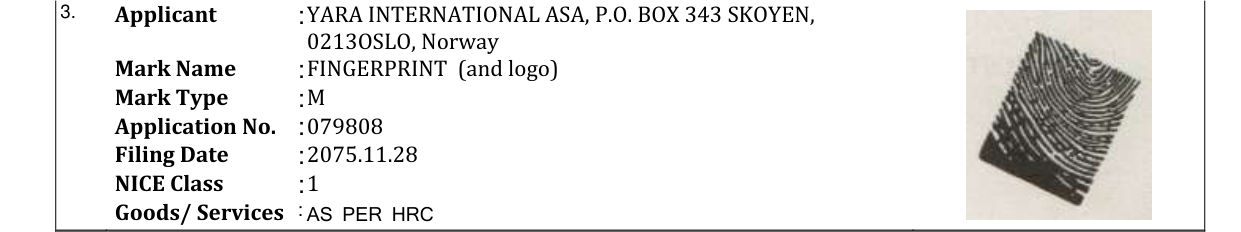 Original bulletin entry for FINGERPRINT (and logo)