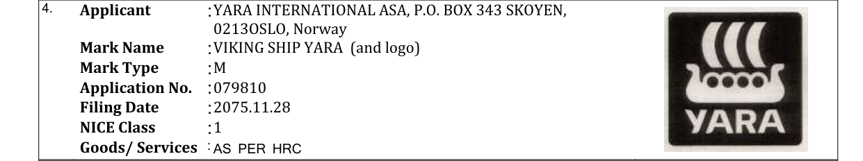 Original bulletin entry for VIKING SHIP YARA (and logo)