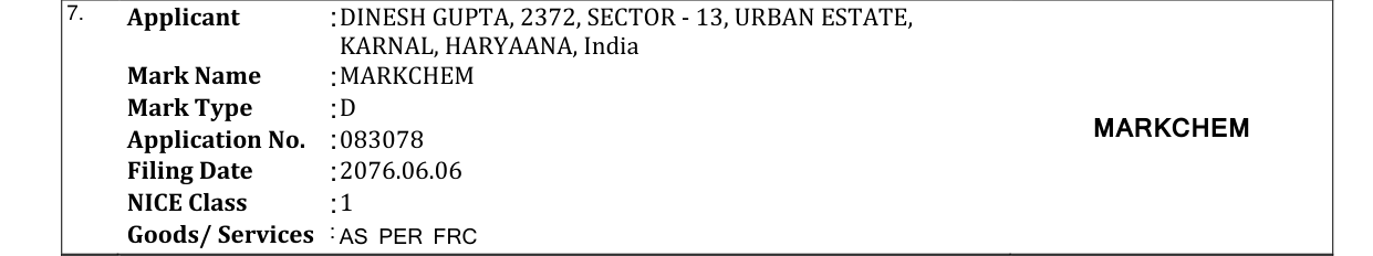 Original bulletin entry for MARKCHEM