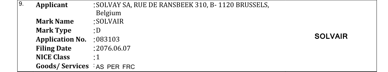 Original bulletin entry for SOLVAIR
