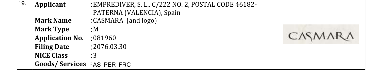 Original bulletin entry for CASMARA (and logo)
