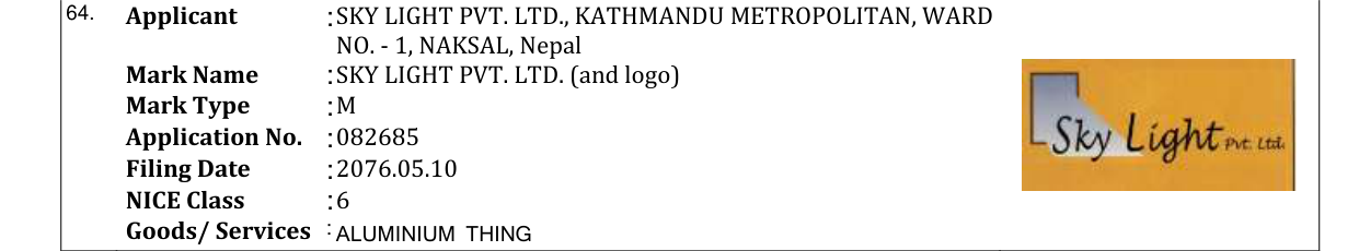 Original bulletin entry for SKY LIGHT PVT. LTD. (and logo)