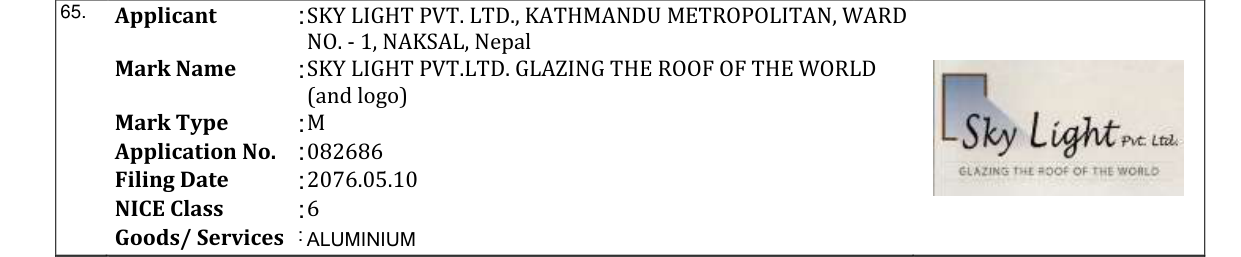 Original bulletin entry for SKY LIGHT PVT.LTD. GLAZING THE ROOF OF THE WORLD (and logo)
