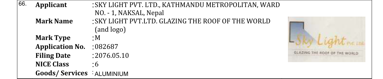 Original bulletin entry for SKY LIGHT PVT.LTD. GLAZING THE ROOF OF THE WORLD (and logo)