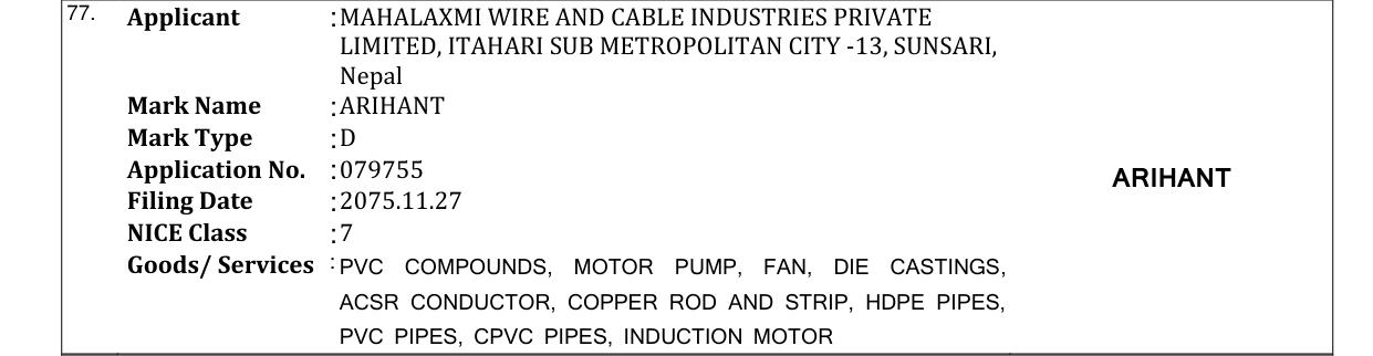 Original bulletin entry for ARIHANT