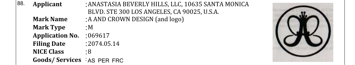 Original bulletin entry for A AND CROWN DESIGN (and logo)