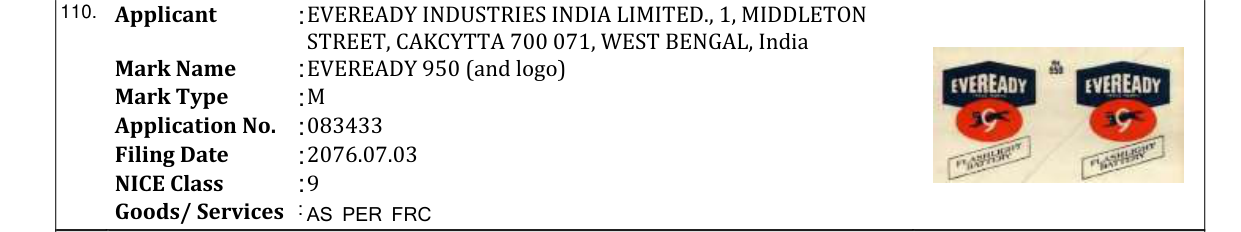 Original bulletin entry for EVEREADY 950 (and logo)