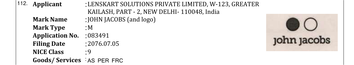 Original bulletin entry for JOHN JACOBS (and logo)