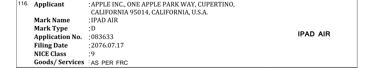Original bulletin entry for IPAD AIR