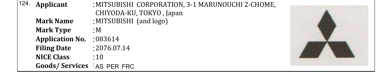 Original bulletin entry for MITSUBISHI (and logo)