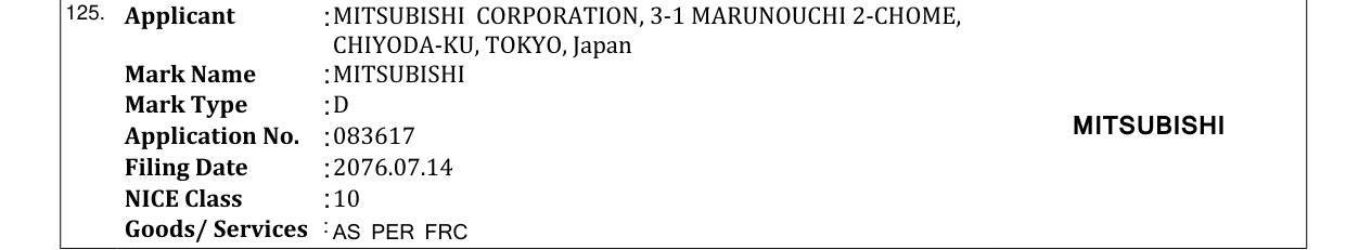 Original bulletin entry for MITSUBISHI