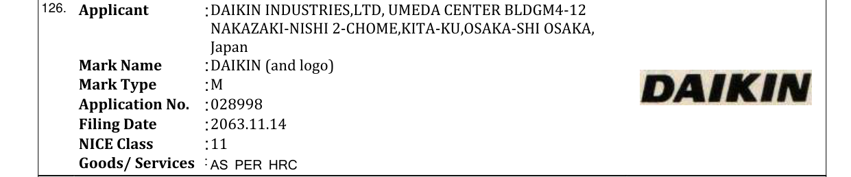 Original bulletin entry for DAIKIN (and logo)