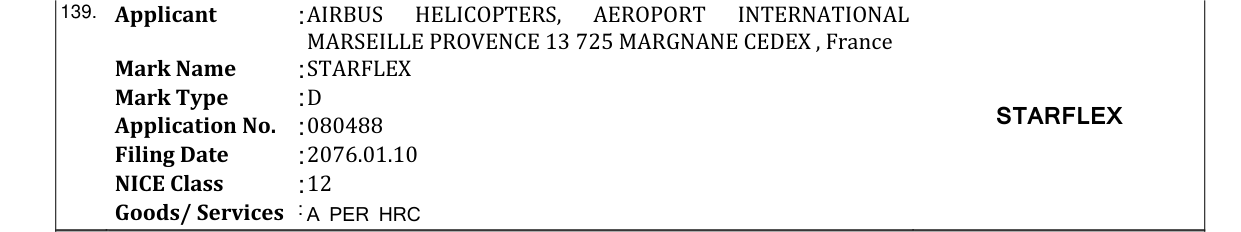 Original bulletin entry for STARFLEX