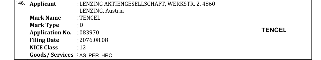 Original bulletin entry for TENCEL