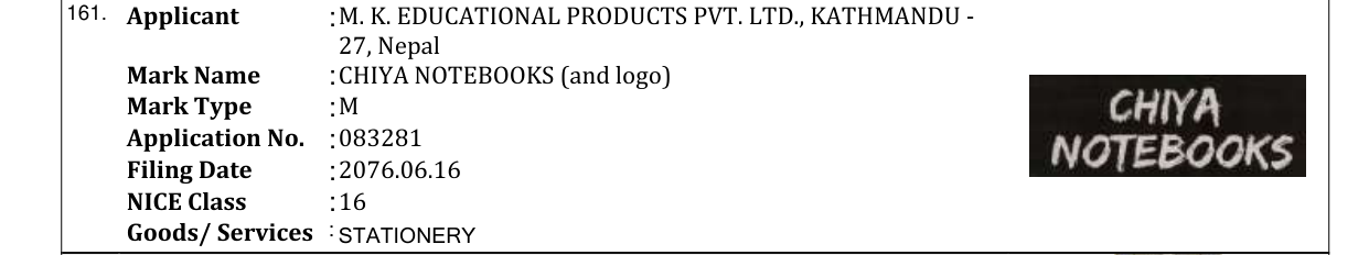 Original bulletin entry for CHIYA NOTEBOOKS (and logo)