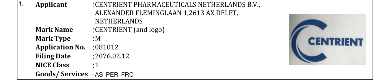 Original bulletin entry for CENTRIENT (and logo)