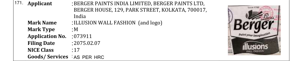 Original bulletin entry for ILLUSION WALL FASHION (and logo)