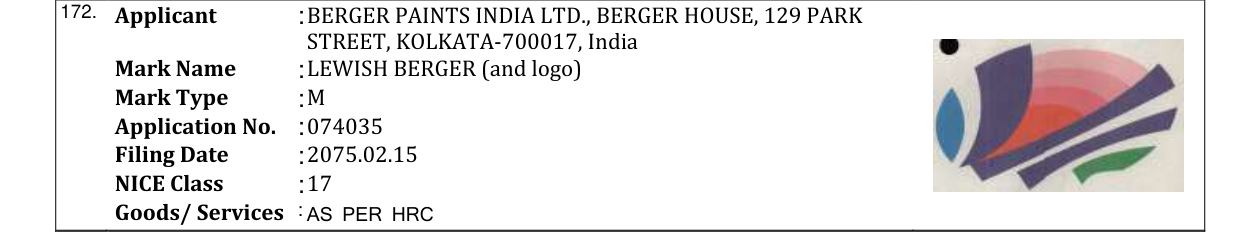 Original bulletin entry for LEWISH BERGER (and logo)