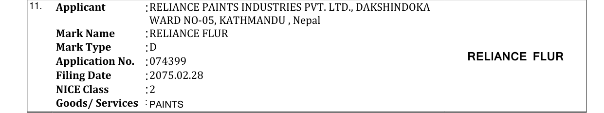 Original bulletin entry for RELIANCE FLUR