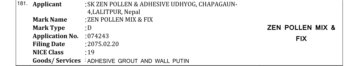 Original bulletin entry for ZEN POLLEN MIX & FIX