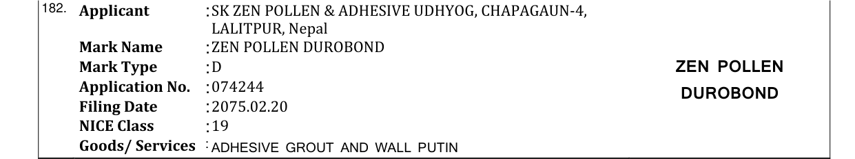 Original bulletin entry for ZEN POLLEN DUROBOND