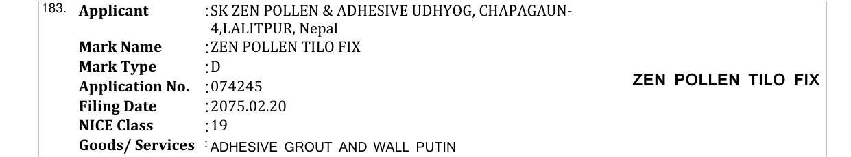 Original bulletin entry for ZEN POLLEN TILO FIX