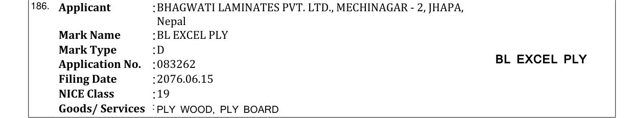 Original bulletin entry for BL EXCEL PLY