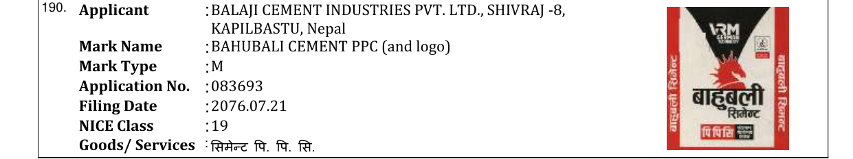 Original bulletin entry for BAHUBALI CEMENT PPC (and logo)
