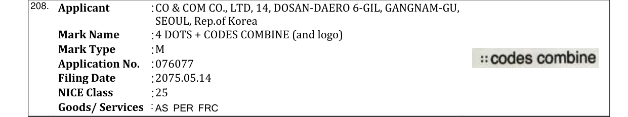 Original bulletin entry for 4 DOTS + CODES COMBINE (and logo)