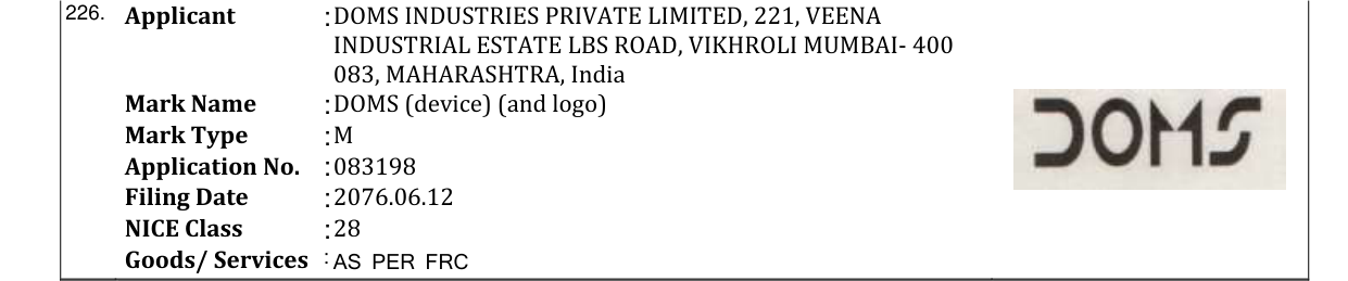 Original bulletin entry for DOMS (device) (and logo)