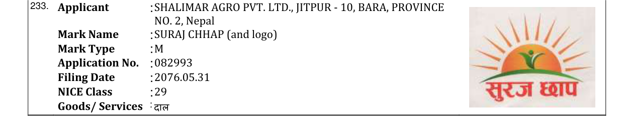 Original bulletin entry for SURAJ CHHAP (and logo)