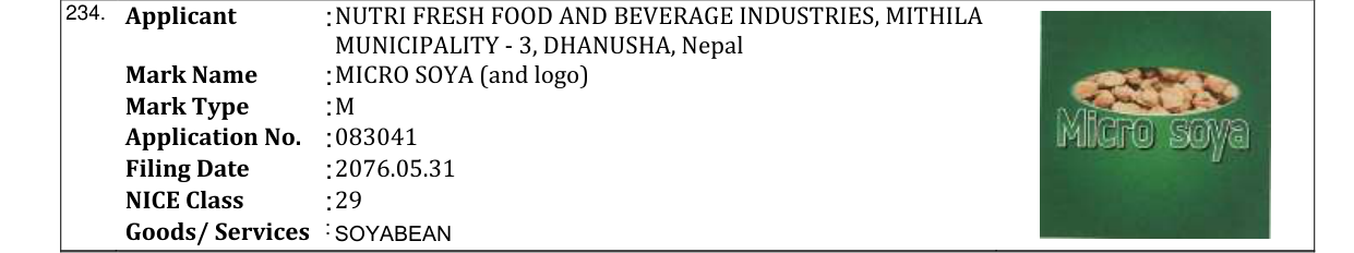 Original bulletin entry for MICRO SOYA (and logo)