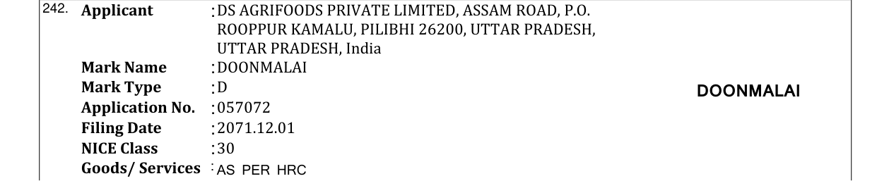Original bulletin entry for DOONMALAI