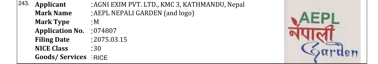 Original bulletin entry for AEPL NEPALI GARDEN (and logo)