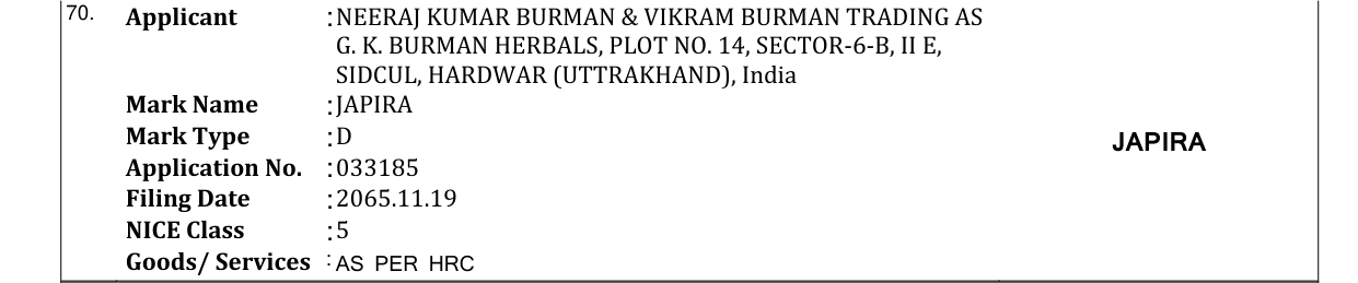 Original bulletin entry for JAPIRA