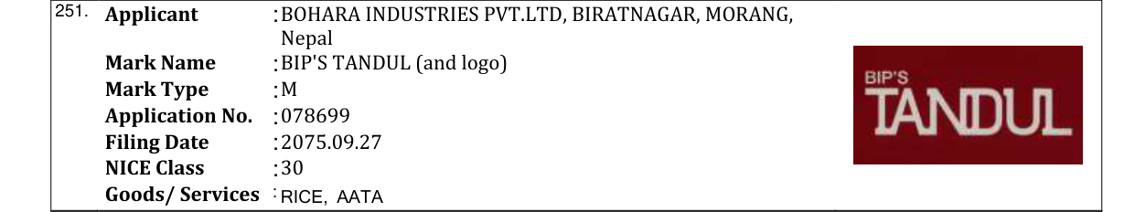 Original bulletin entry for BIP'S TANDUL (and logo)