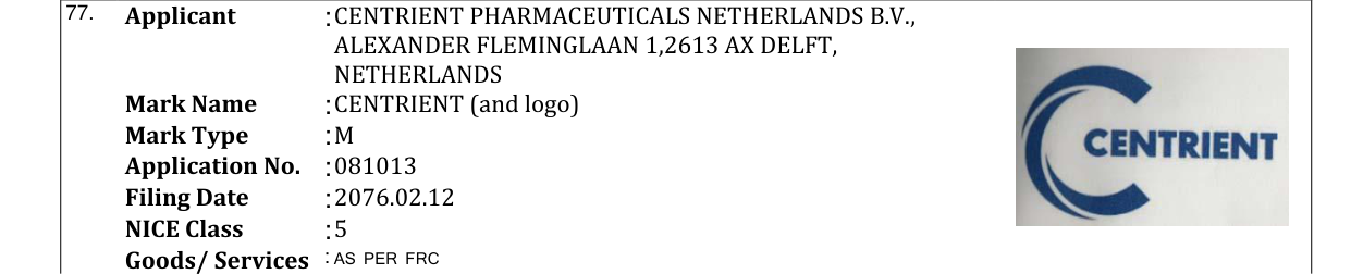 Original bulletin entry for CENTRIENT (and logo)