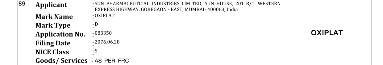 Original bulletin entry for OXIPLAT