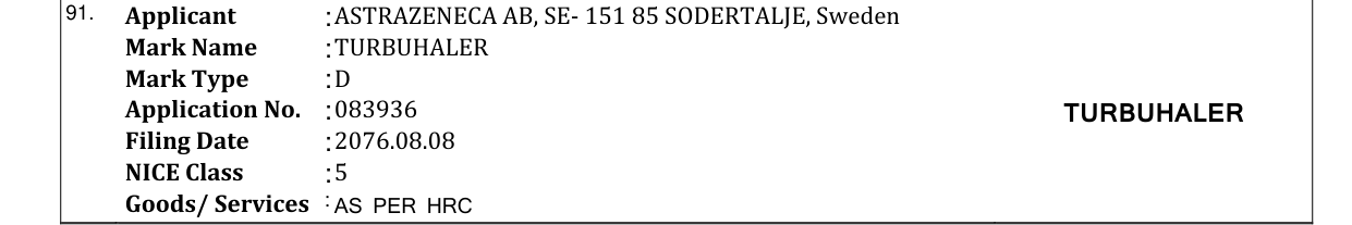 Original bulletin entry for TURBUHALER