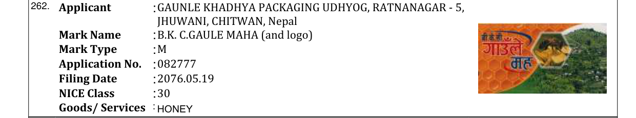 Original bulletin entry for B.K. C.GAULE MAHA (and logo)
